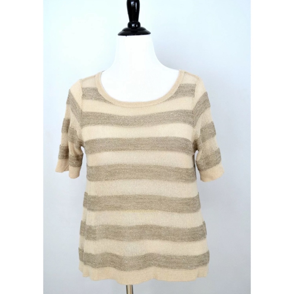 ANN TAYLOR LOFT Gold Sand Sequin Sheer SWEATER L